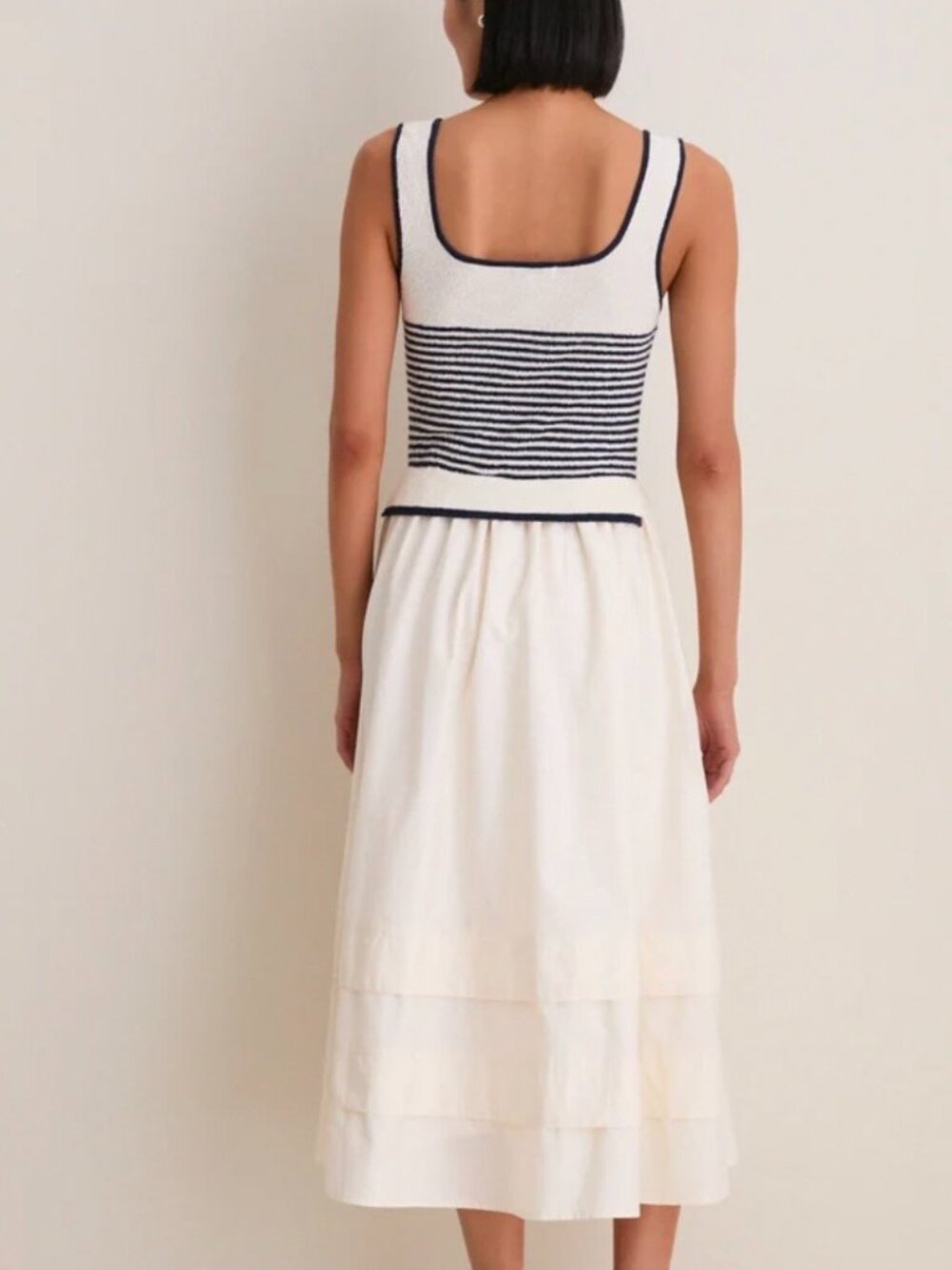 Moon River Cream Striped Midi Dress - Picture 2 of 5